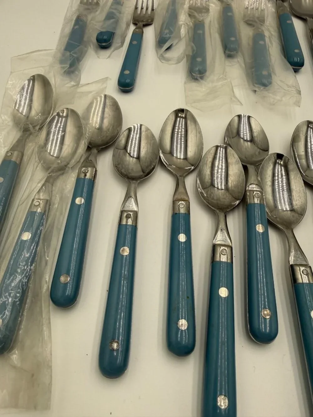 Vintage Stainless Steel Flatware Set Blue Handles 42Pcs Made Korea Cottagecore